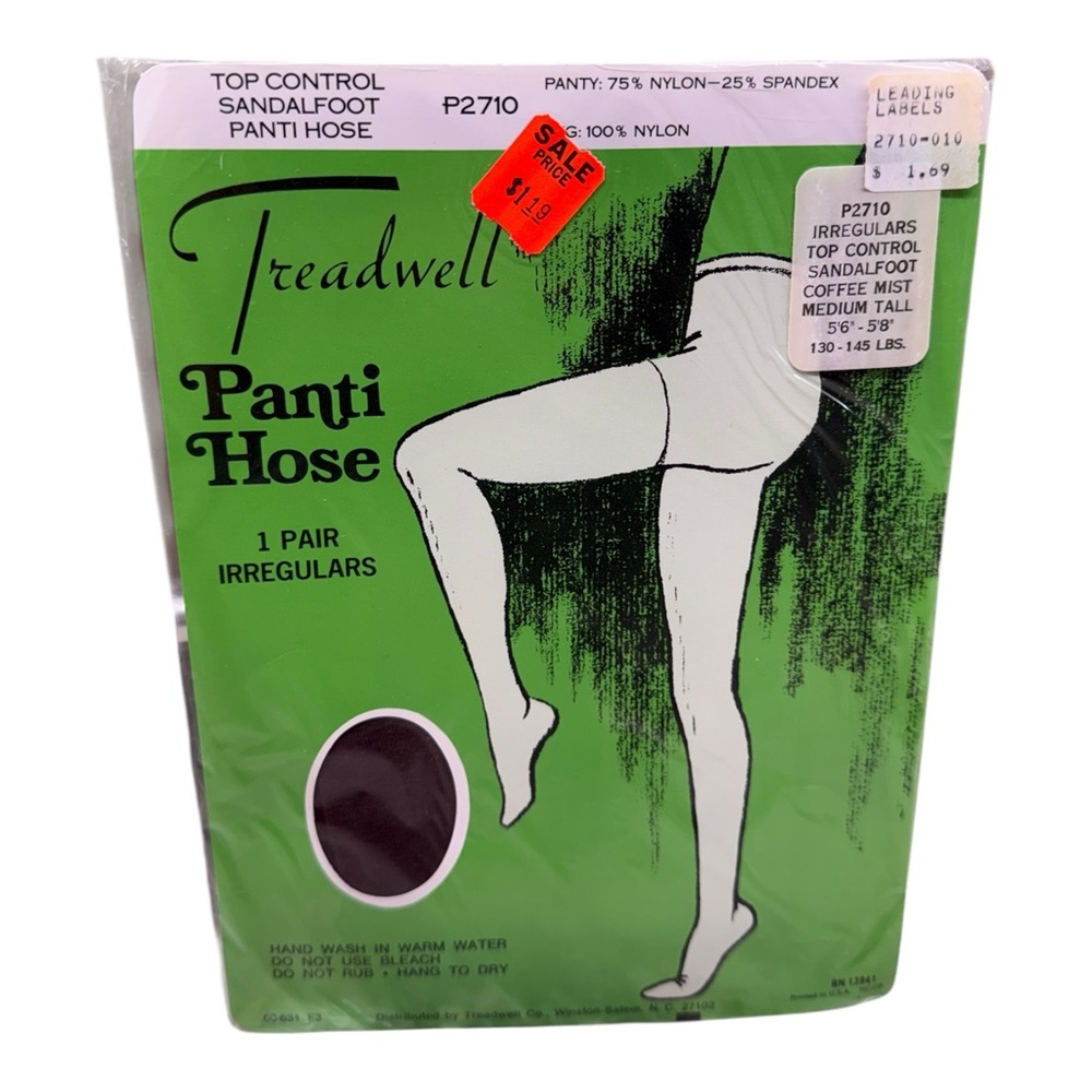 Vintage Treadwell Control Top Pantyhose Coffee Mist Medium Tall